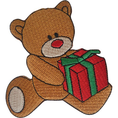 Teddy bear present patch iron - present,