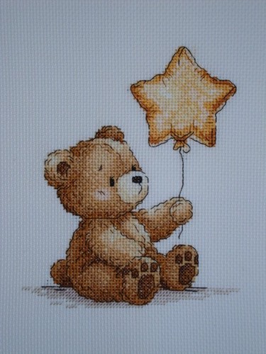 Completed cross stitch teddy - stitch,