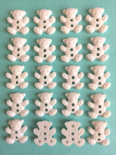 Teddy bear buttons white 16mm