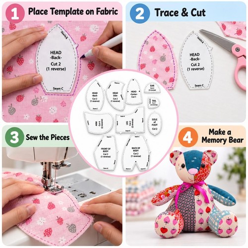 Memory bear template ruler set - bear,