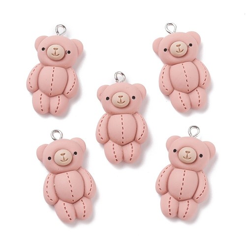 Teddy bear charm resin - teddy, pink